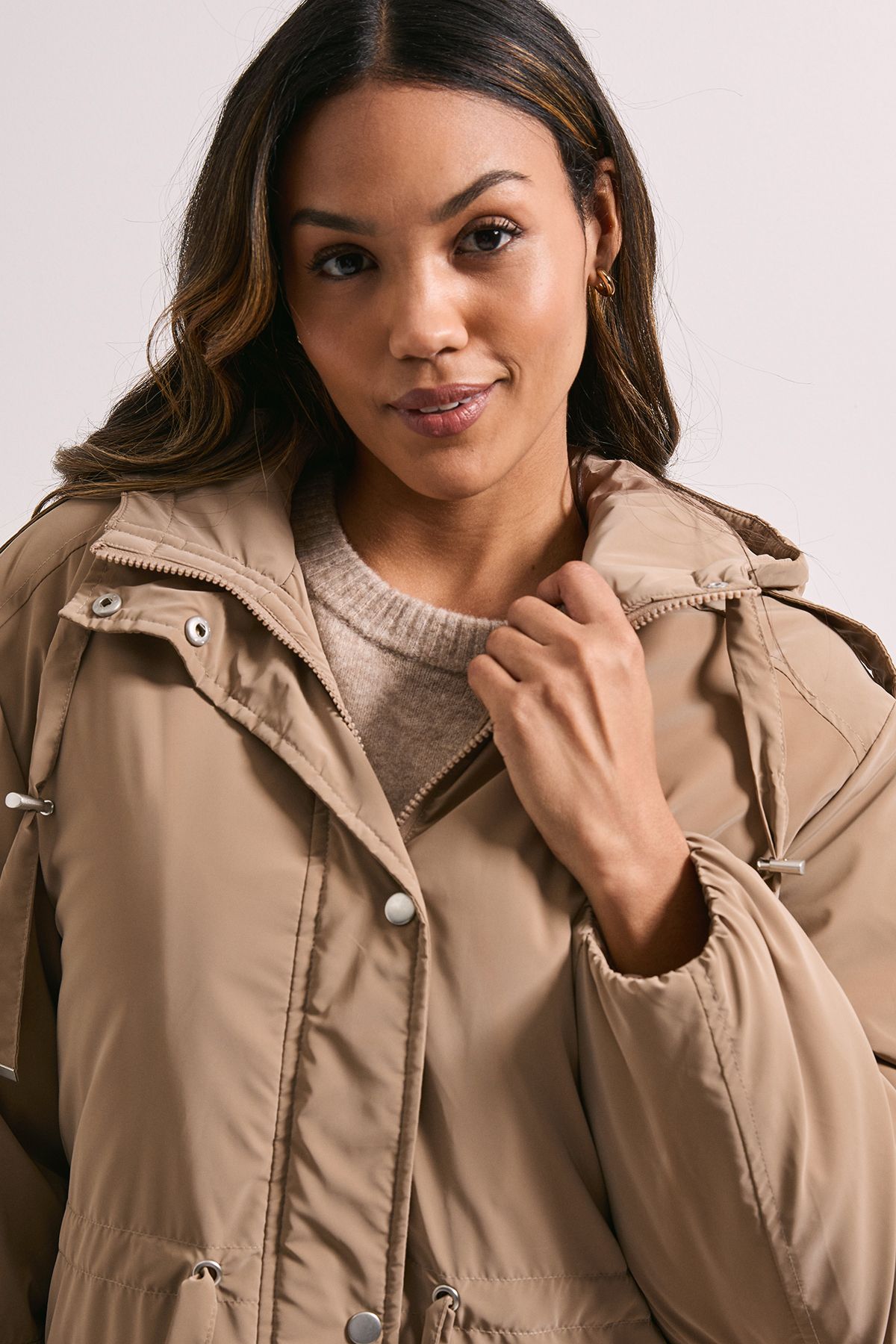 Dorothy Perkins Barrel Sleeve Parka Coat Mocha image 4