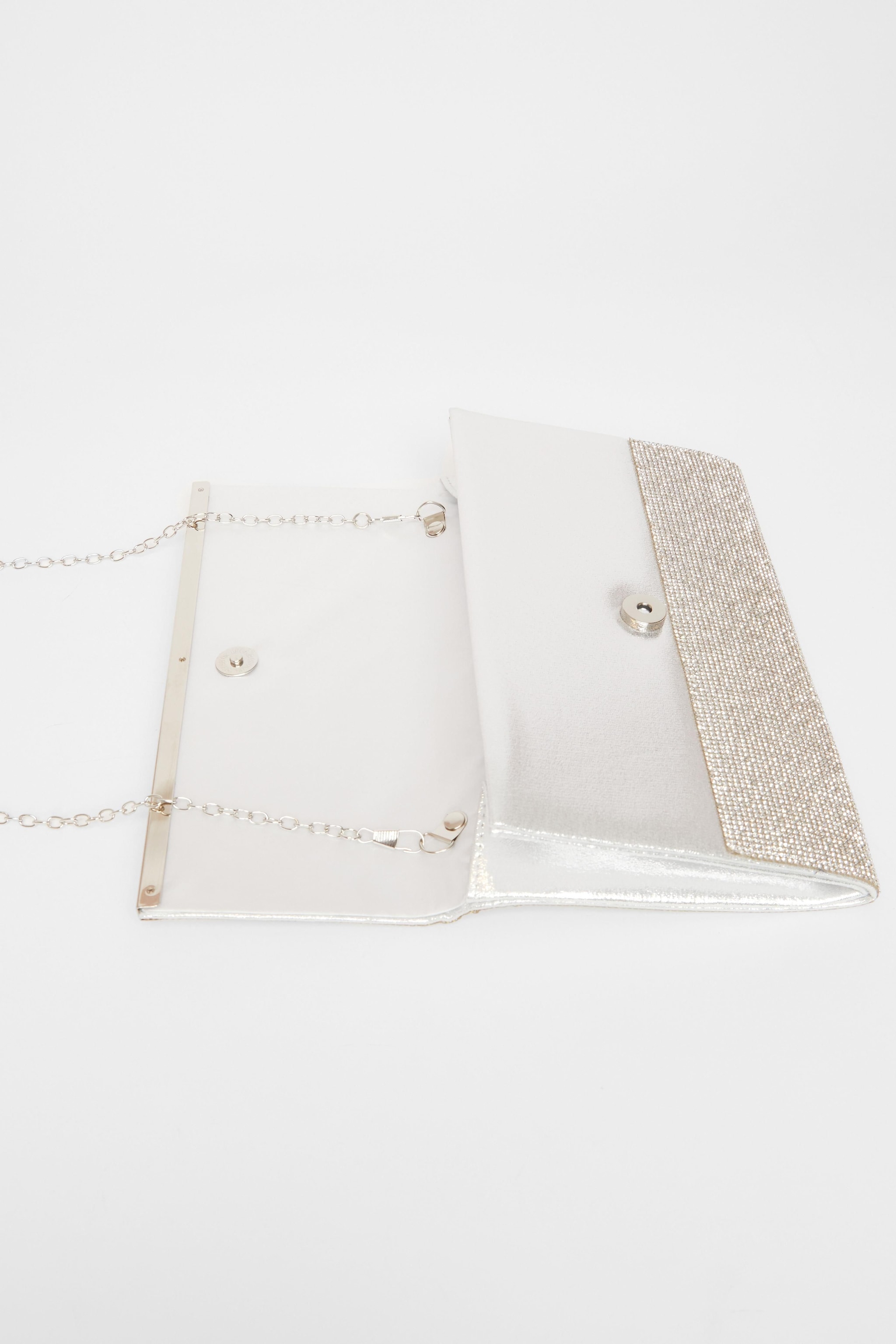 Quiz Silver Diamante Envelope Clutch Bag image 2