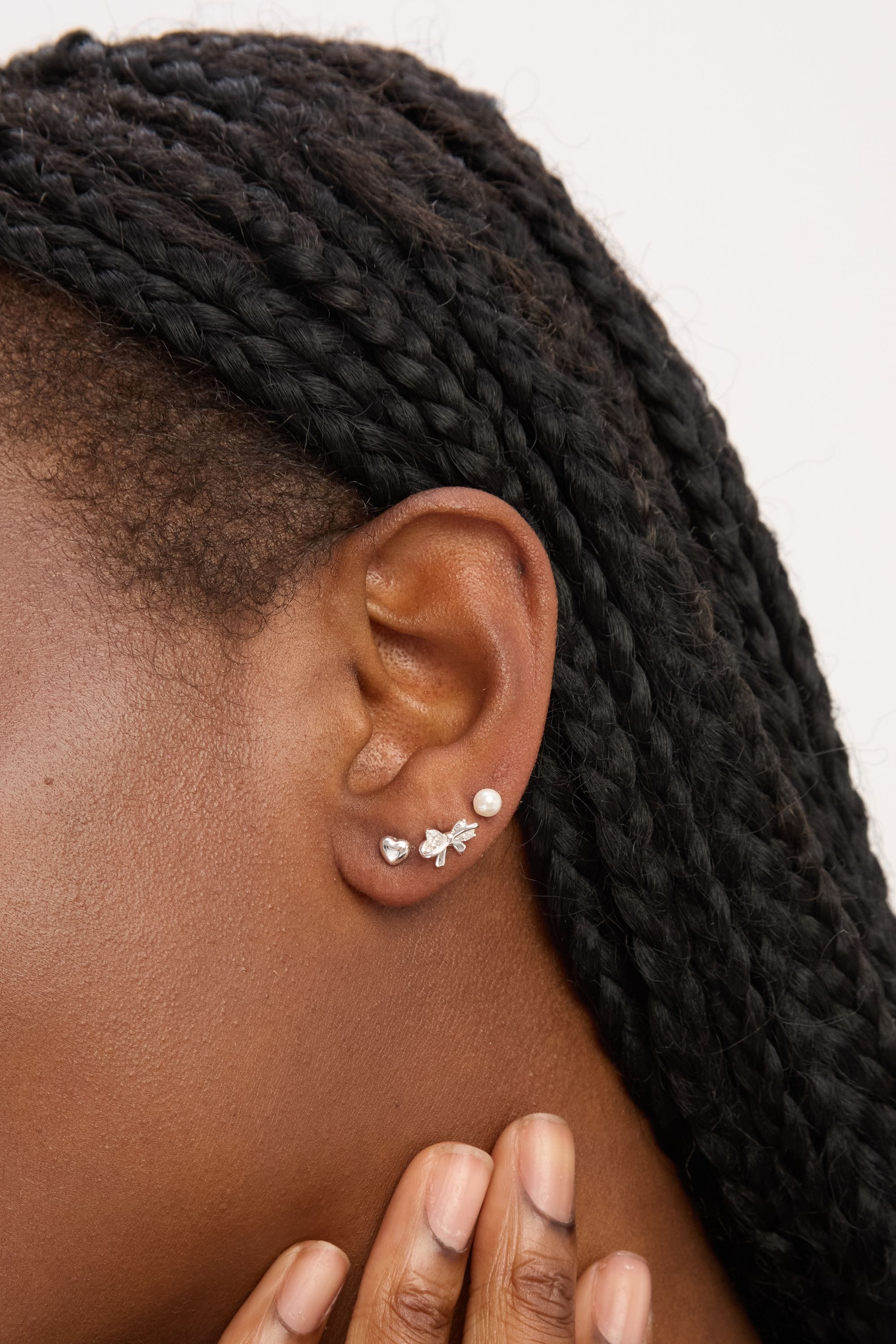 Simply Silver Sterling Silver 925 Polished and Pearl Bow Earrings - Pack of 3 image 2