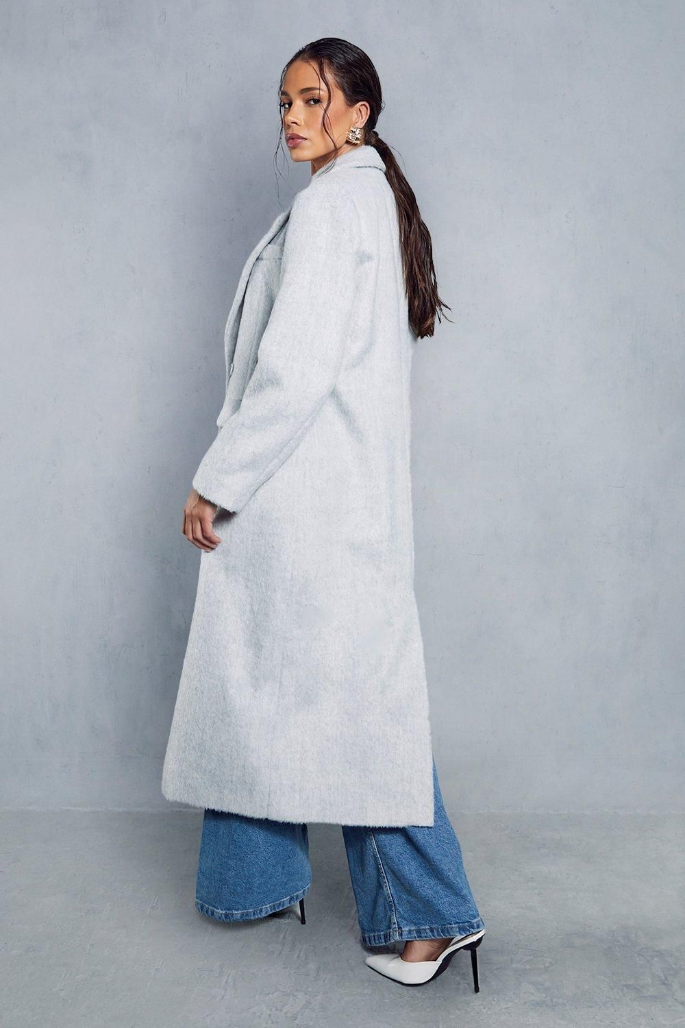 MissPap Premium Wool Look Fitted Maxi Coat Light Grey image 3