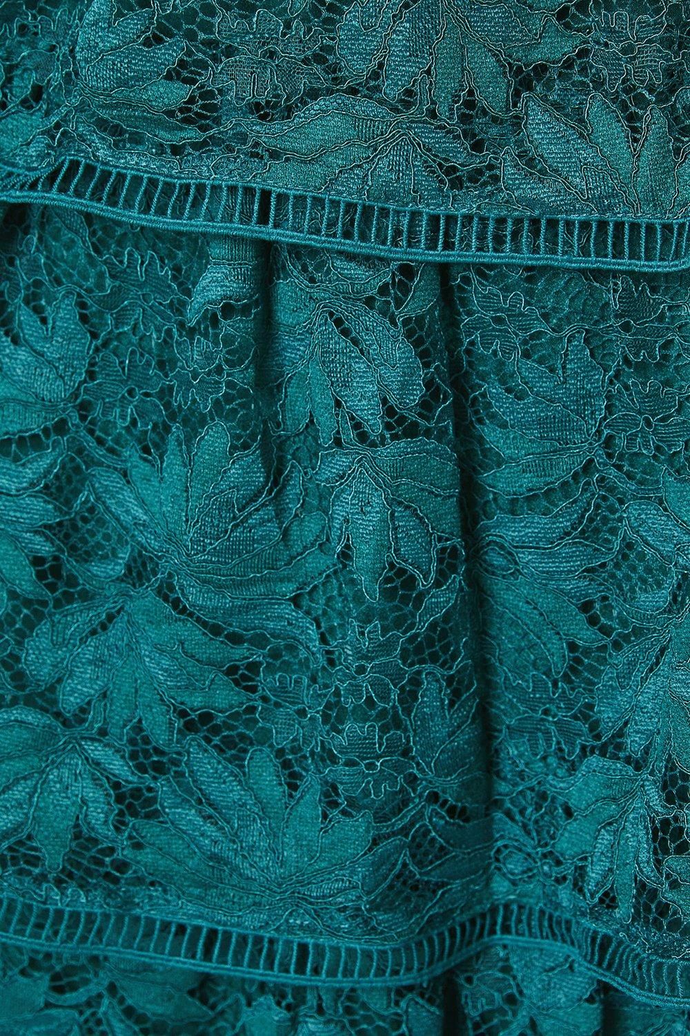 Coast Petite Tiered Lace Dress With Flutter Sleeve & Trims Dark Green image 5