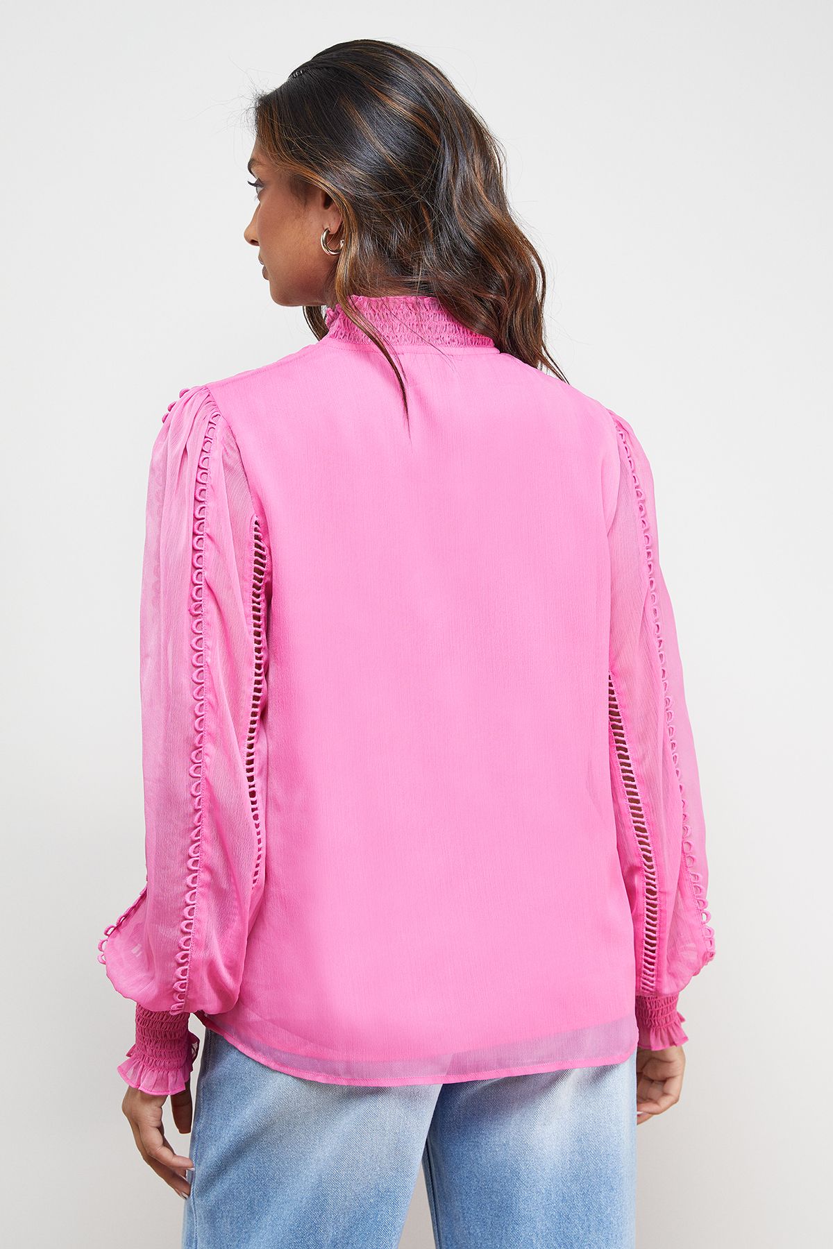 Oasis Tie Neck Ruffle Detail Chiffon Blouse Desert Rose image 3