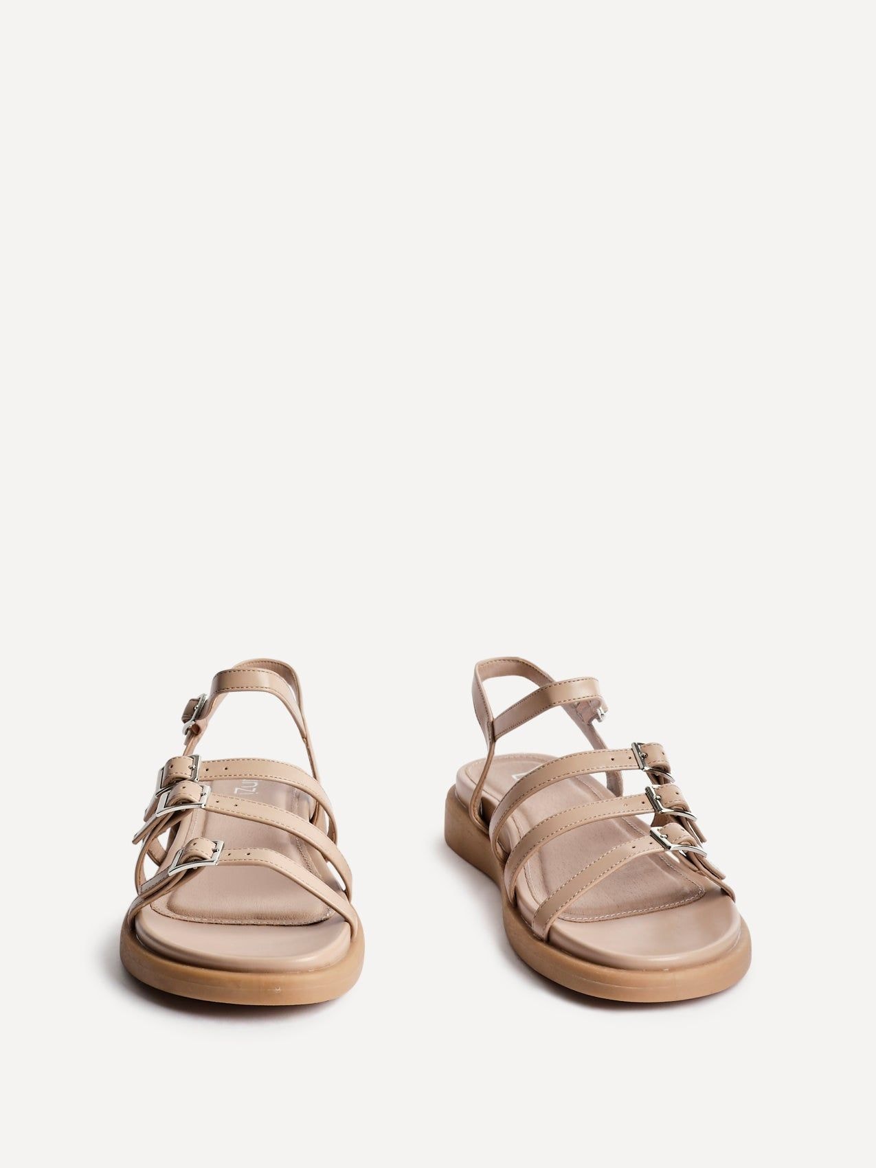 Linzi Twilight Nude Faux Leather Triple Buckle Footbed Sandals image 3