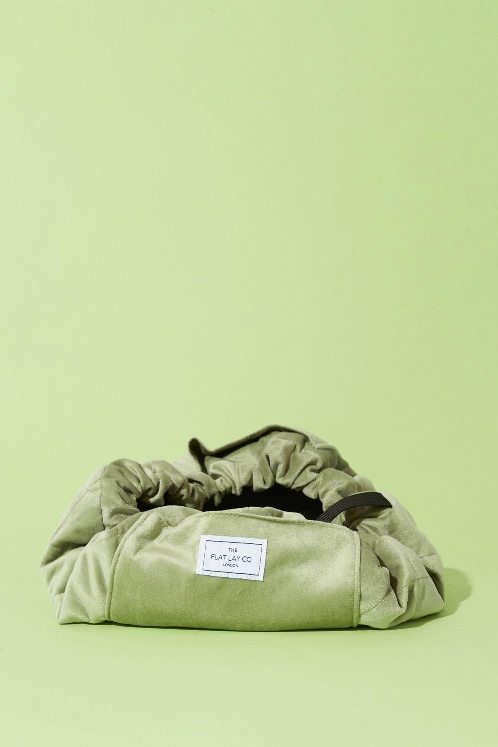 The Flat Lay Co Sage Velvet Open Flat Makeup Bag Sage image 3