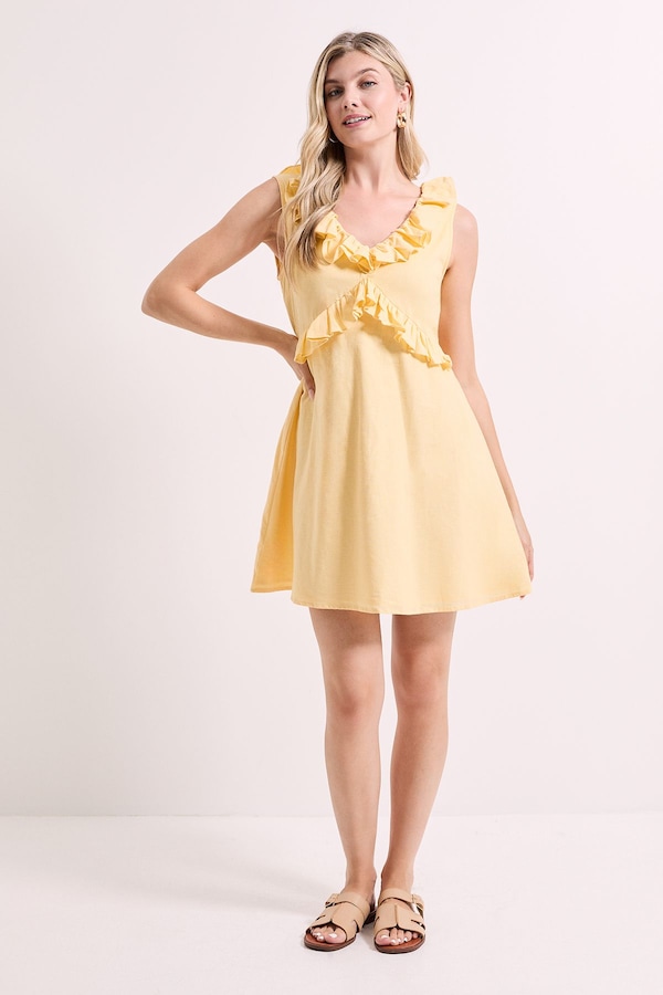 Dorothy Perkins Ruffle Sleeve Tie Back Mini Dress Lemon