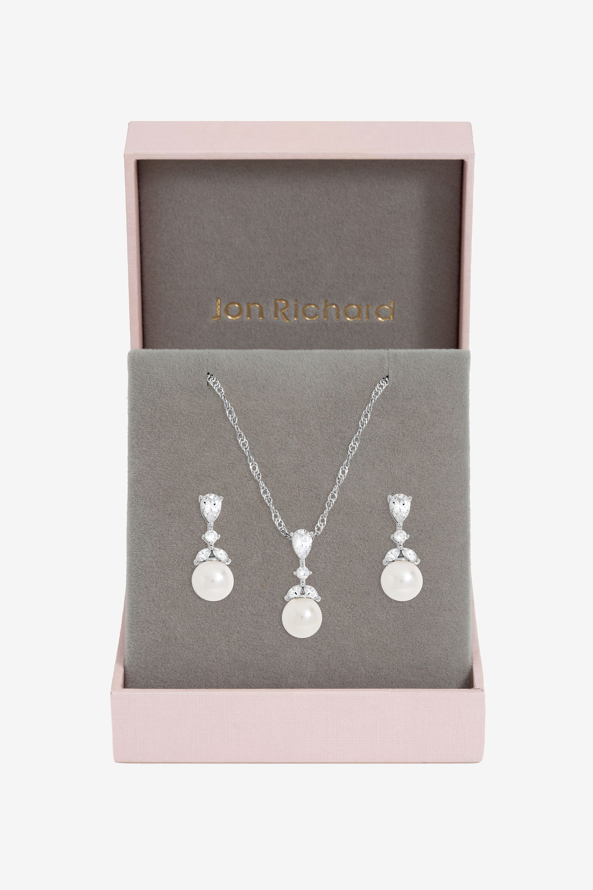 Jon Richard Rhodium Plated Crystal Leaf and Pearl Set - Gift Box image 1