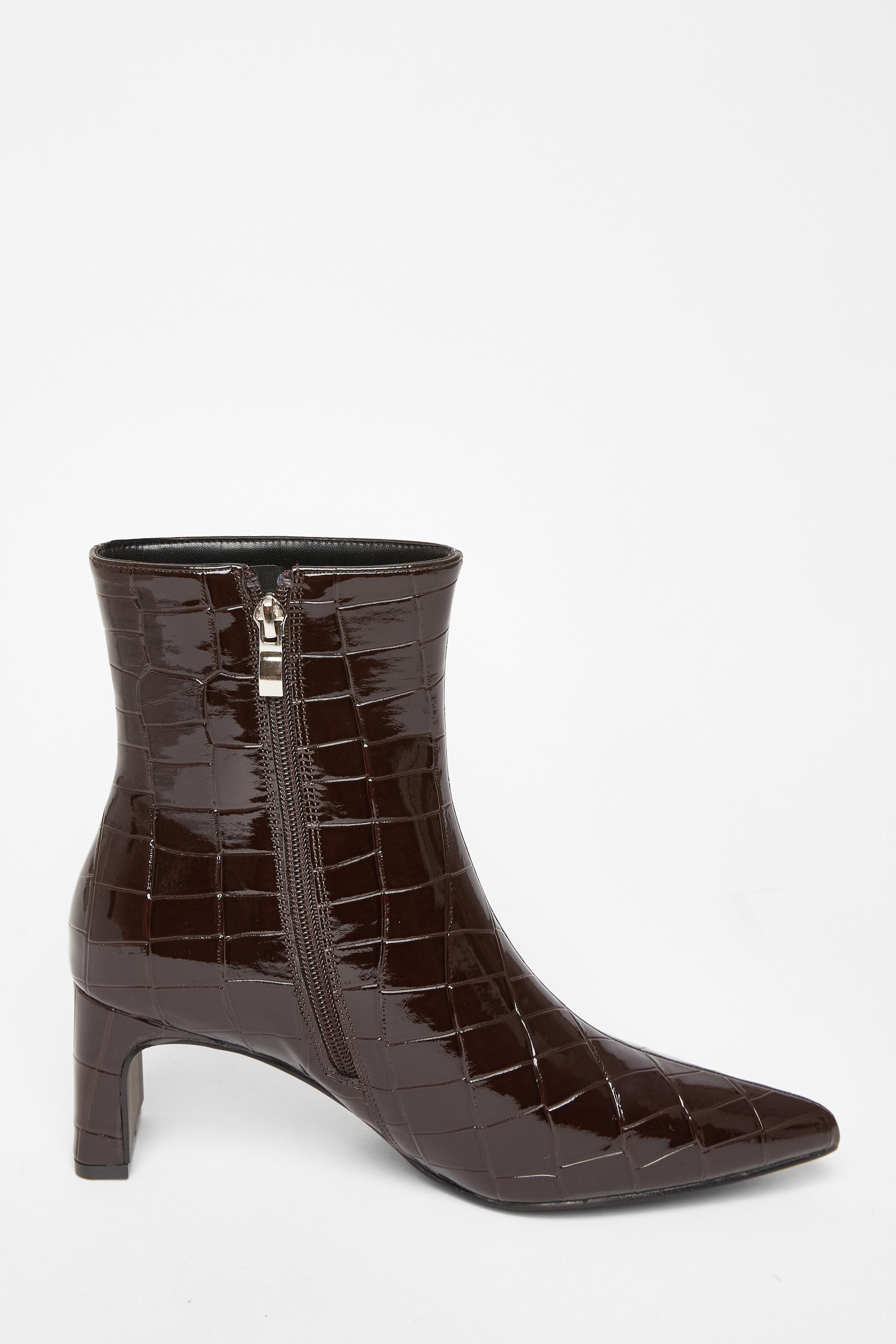 Quiz Brown Patent Croc Ankle Boots image 5