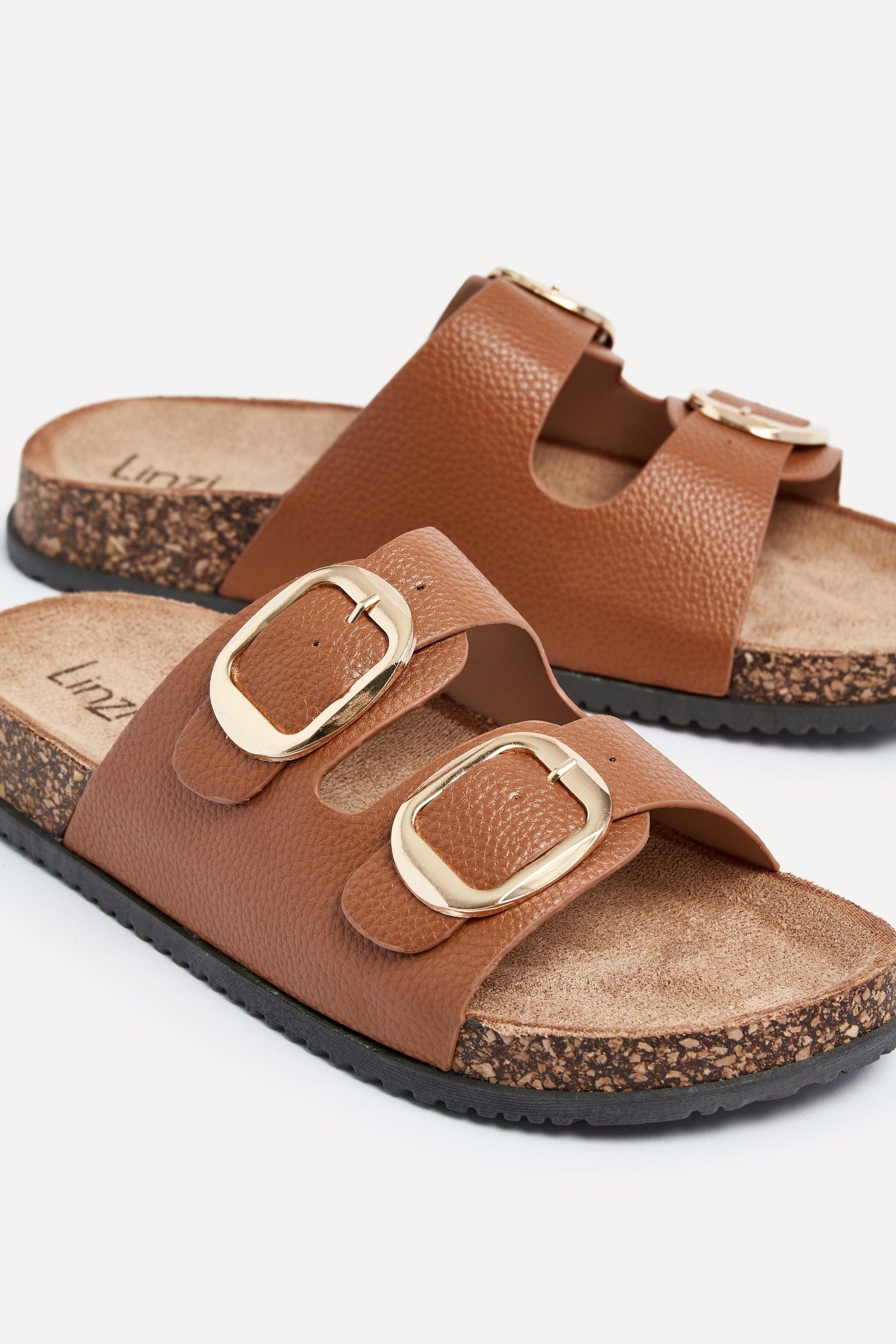 Linzi Tatum Tan Double Buckle Slider Sandals image 4