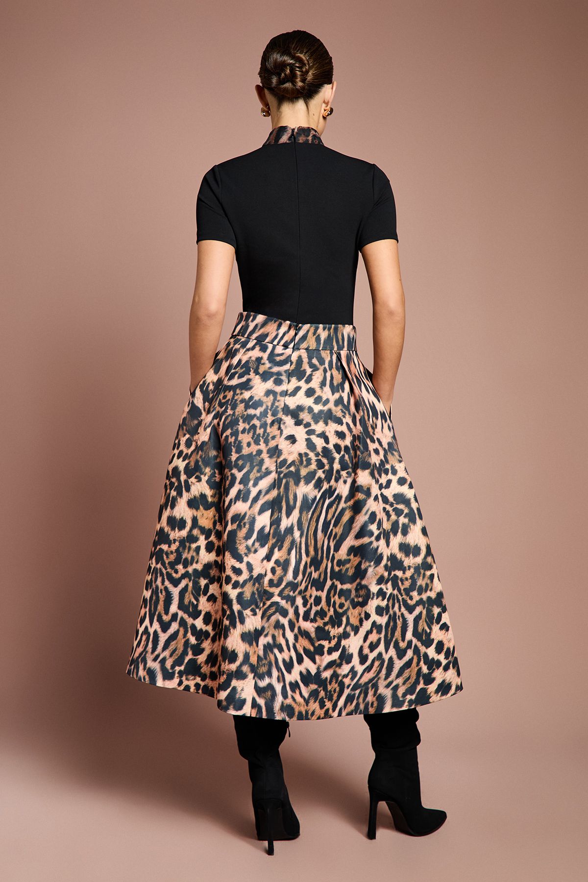 Coast Lisa Tan Leopard Satin Midi Skirt Animal image 3