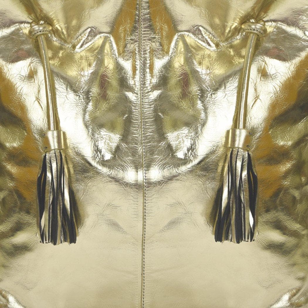 Sostter Gold Drawcord Metallic Leather Hobo Shoulder Bag image 4