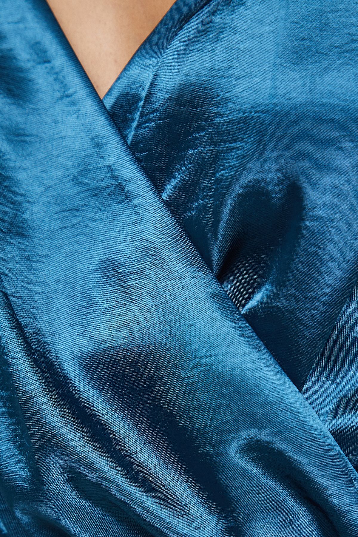 Warehouse Satin Tie Waist Wrap Ruffle Tier Maxi Dress Teal image 5