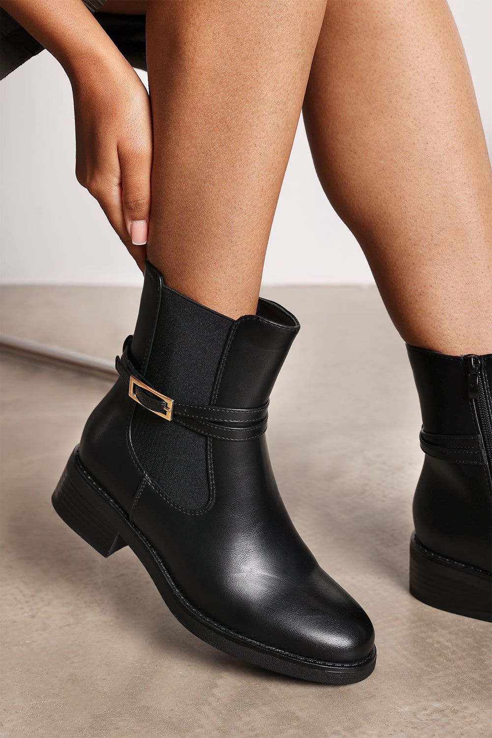 Where's That From 'Riya' Ankle Boot with Gold Buckle Detail image 1