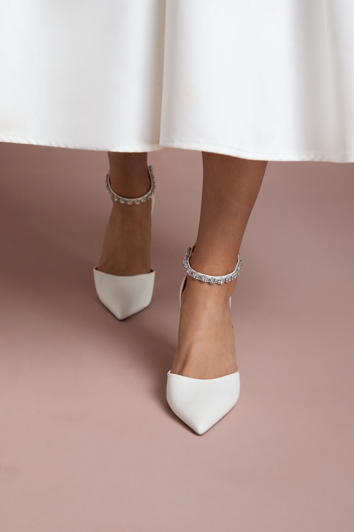 Coast Bridal Wide Fit Tatiana Faux Leather Jewelled Anklet High Stiletto Court Shoes White image 2