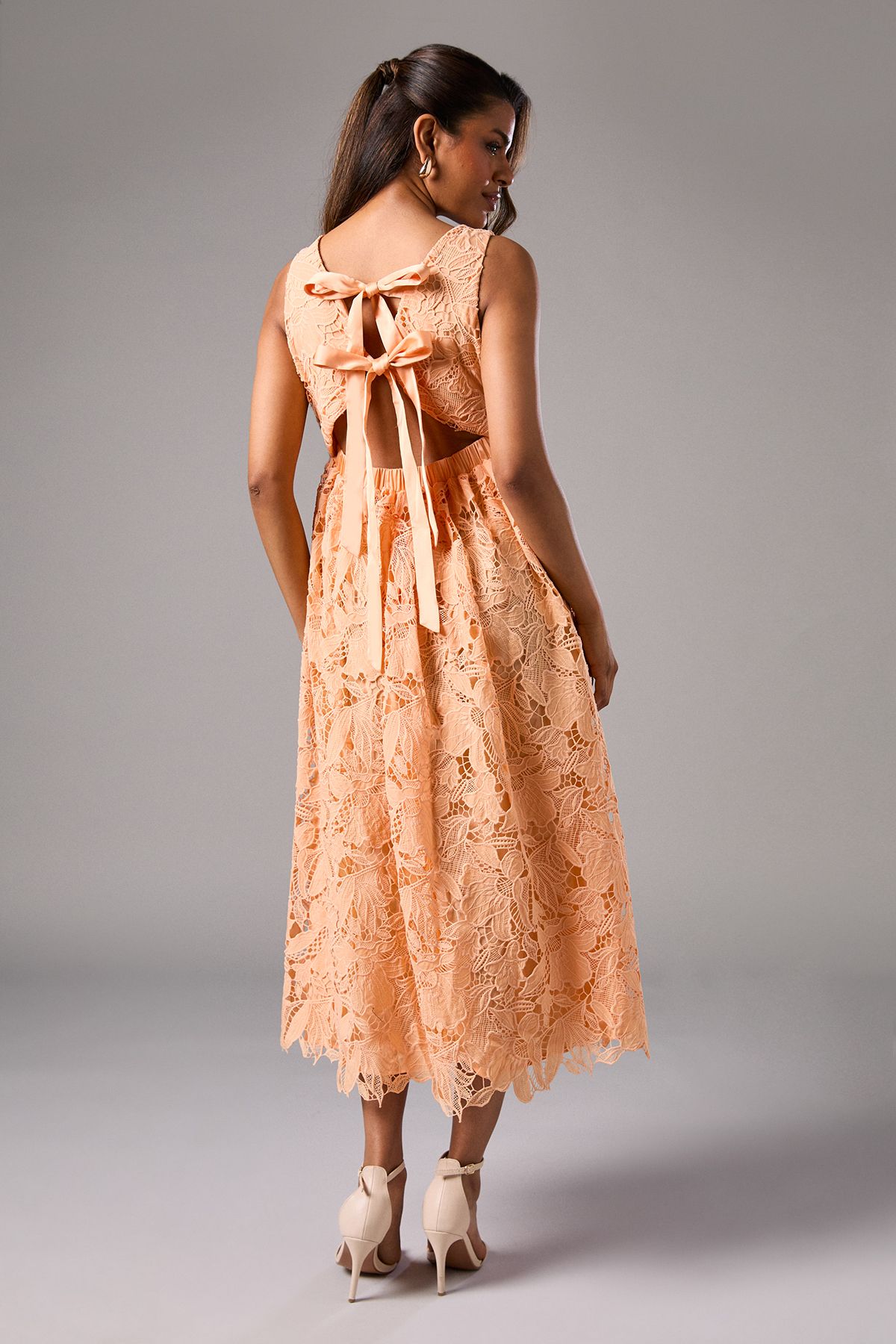 Coast Petite Lace Midi Dress Peach image 3