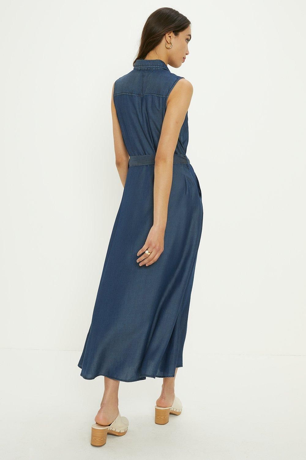 Oasis Sleeveless Midi Shirt Dress Dark Wash image 3