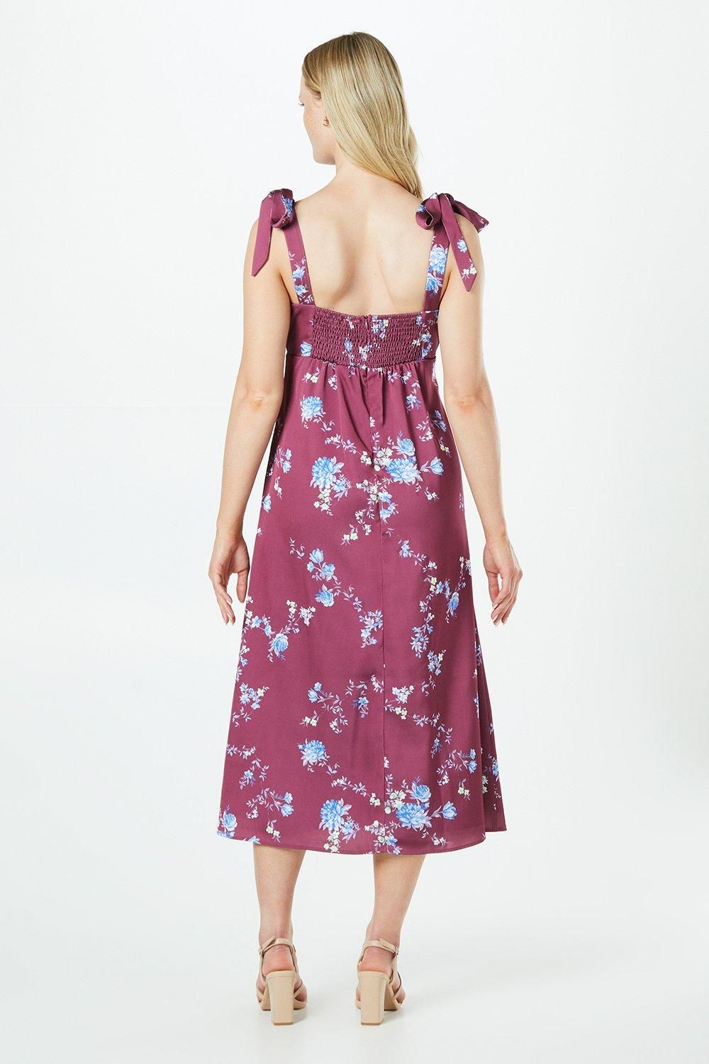 Oasis Occasion Petite Satin Button Midi Dress Wine image 3