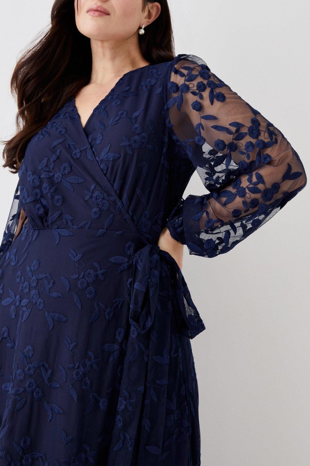 Coast Plus Size Embroidered Mesh Wrap Bridesmaids Dress Navy image 4