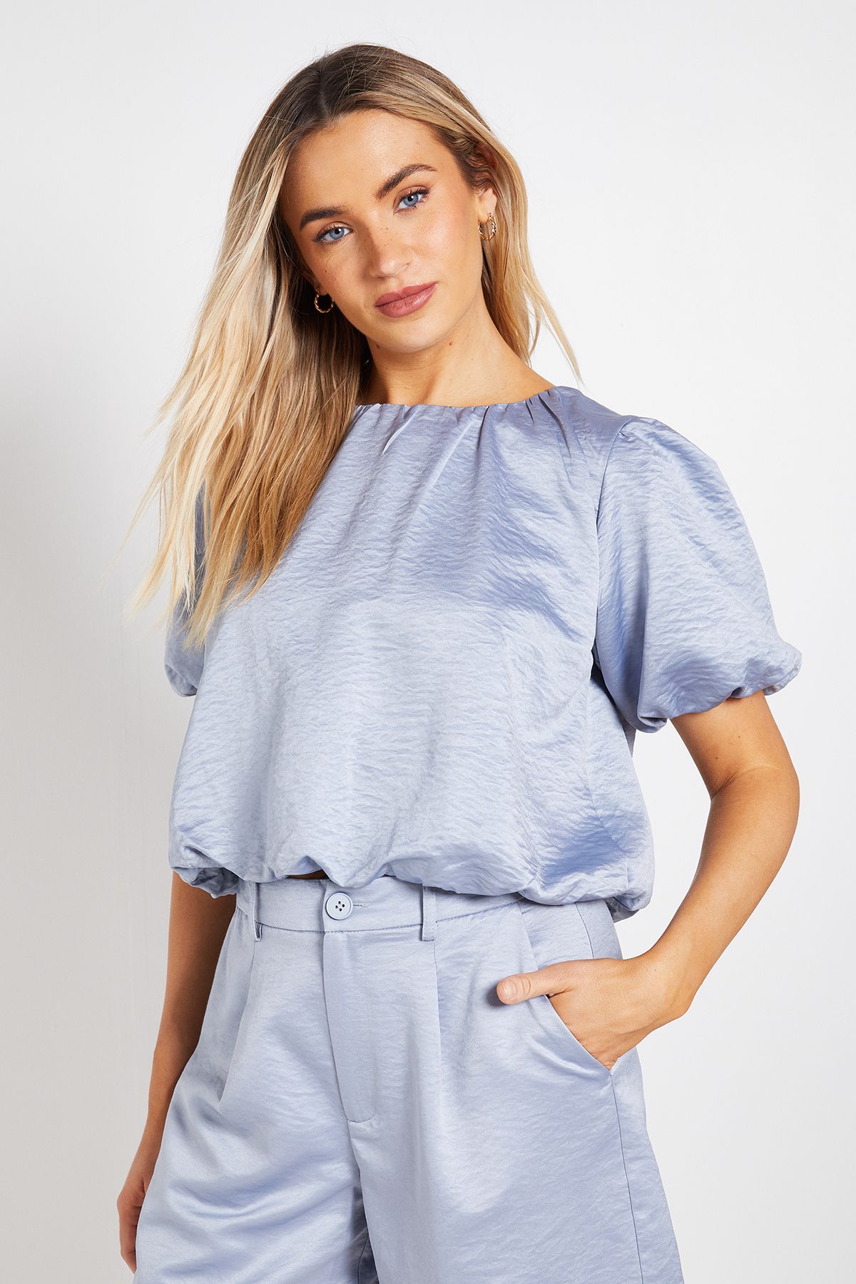 Dorothy Perkins Bubble Hem Crew Neck Top Denim-blue image 1