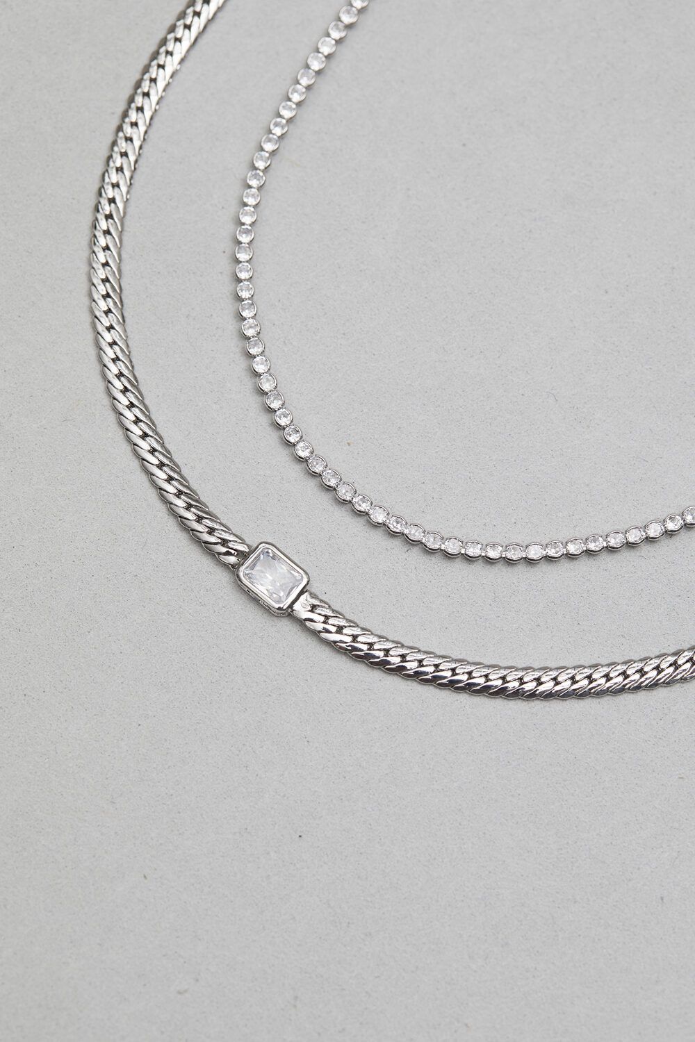 Inicio Silver Plated Recycled Cobra Double Chain And Cubic Zirconia Necklace - Gift Pouch image 1