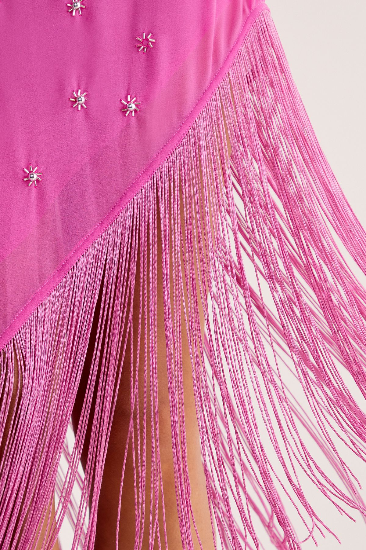 NastyGal Studded Fringe Asymmetric Midi Dress Fuchsia image 5