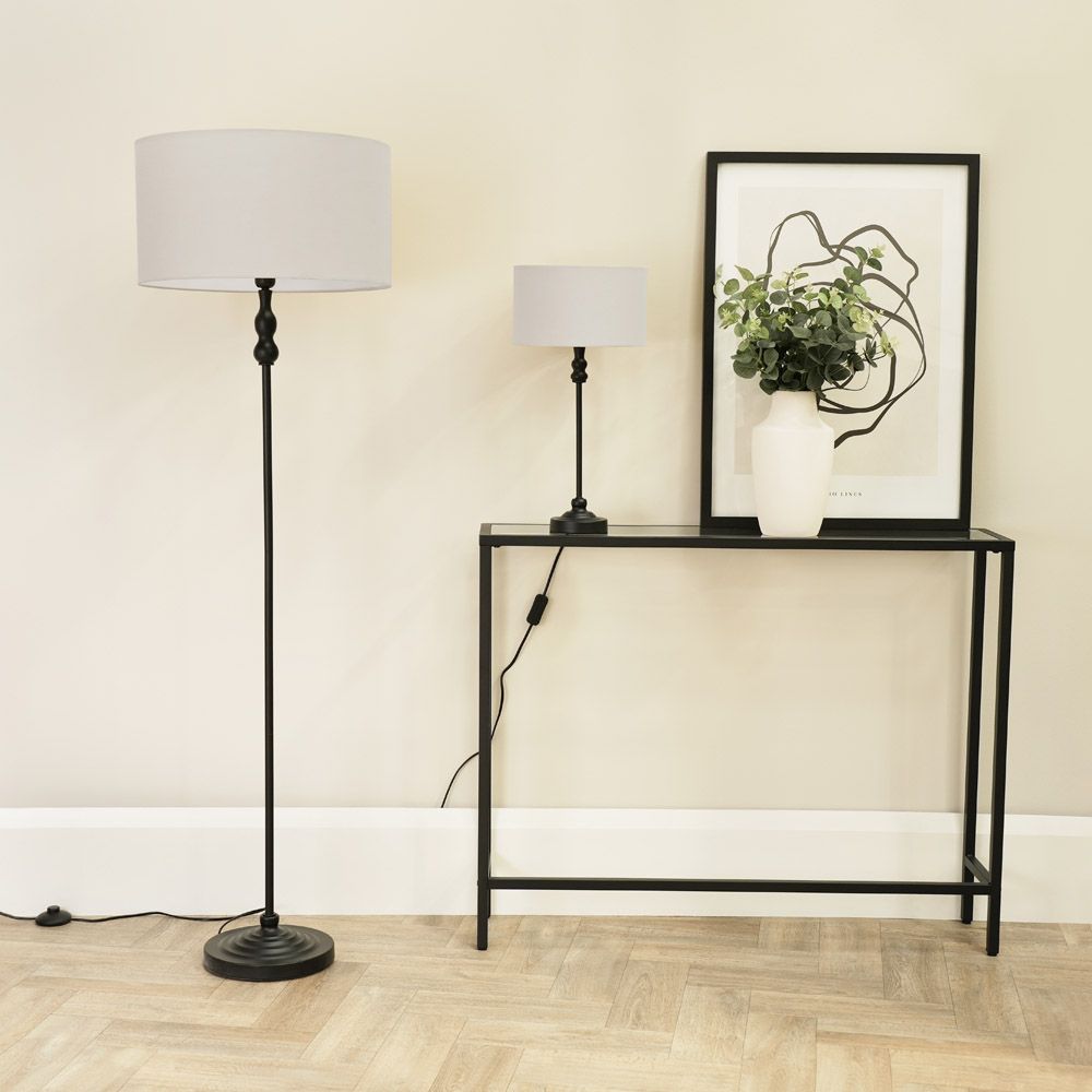 ValueLights Maggie Black Metal Candlestick Table Lamp with Fabric Drum Shade and LED Bulb image 5