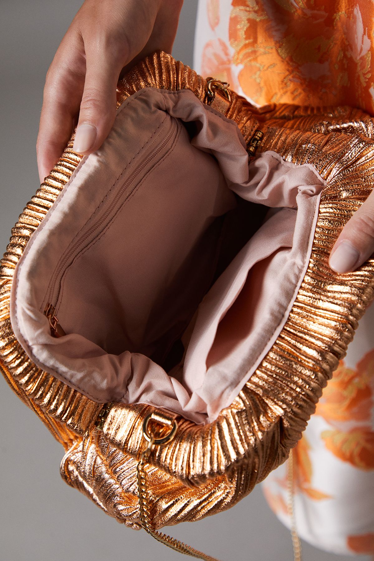 Coast Oak Metallic Ruched Clutch Bag Champagne image 3