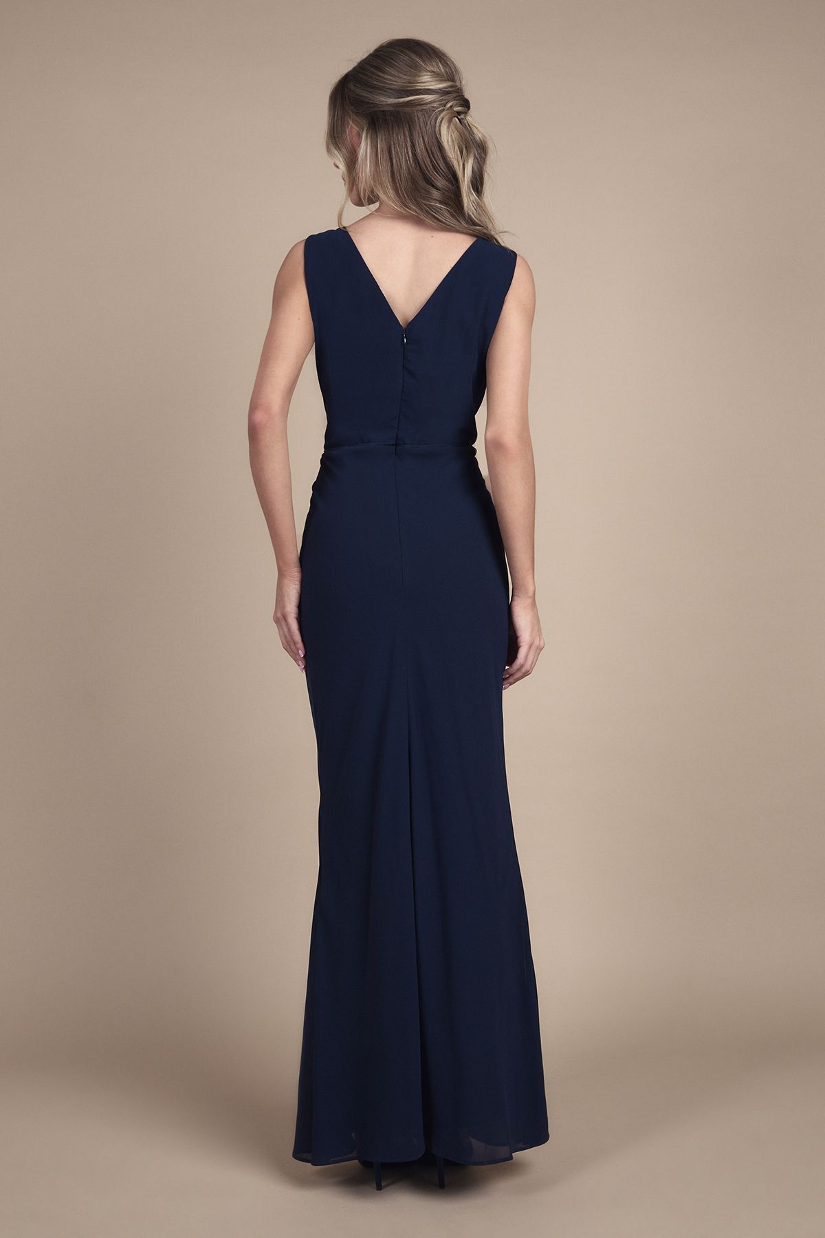 Coast Teen Bridesmaid Ruched Detail Satin Maxi Bridesmaid Dress Navy image 3