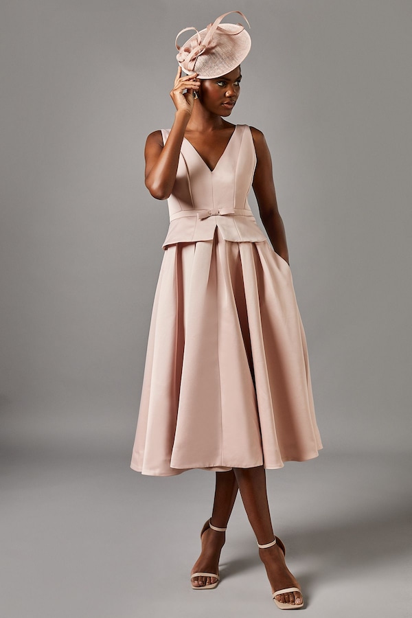 Coast Sleeveless Twill Peplum Bow Dress Pink