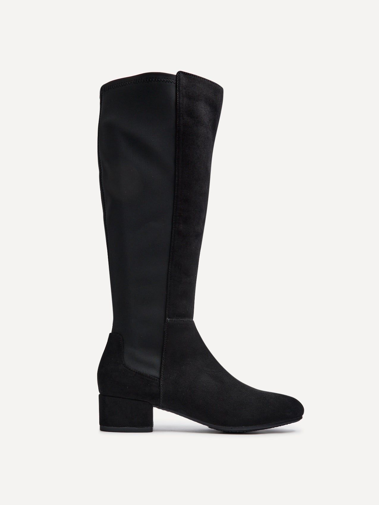 Linzi Sloane Black Faux Suede Long Low Heeled Boot