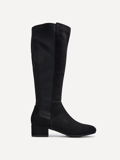 Linzi Sloane Black Faux Suede Long Low Heeled Boot