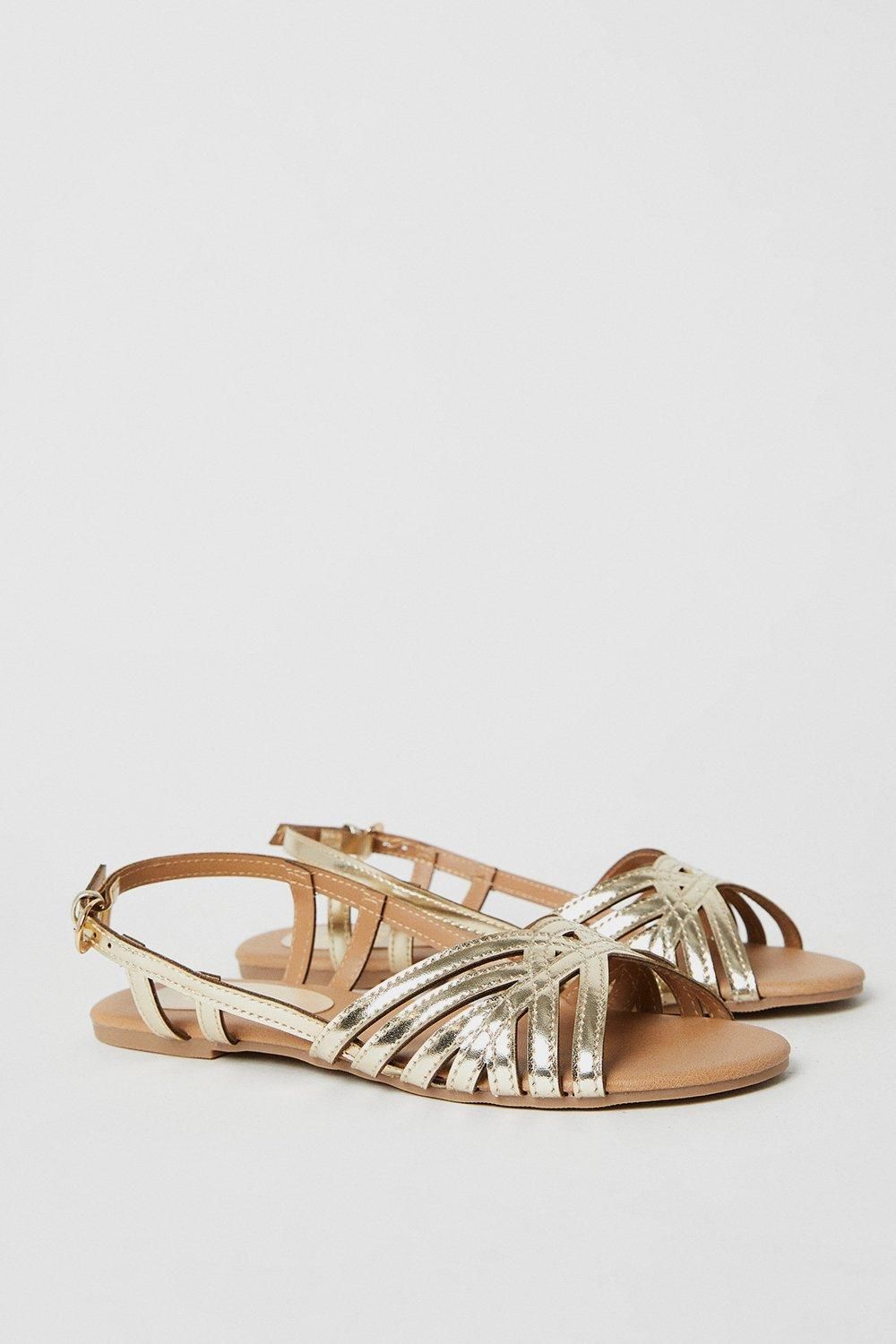 Dorothy Perkins Fiona Faux Leather Lattice Peep Toe Slingback Flat Sandals Gold image 3