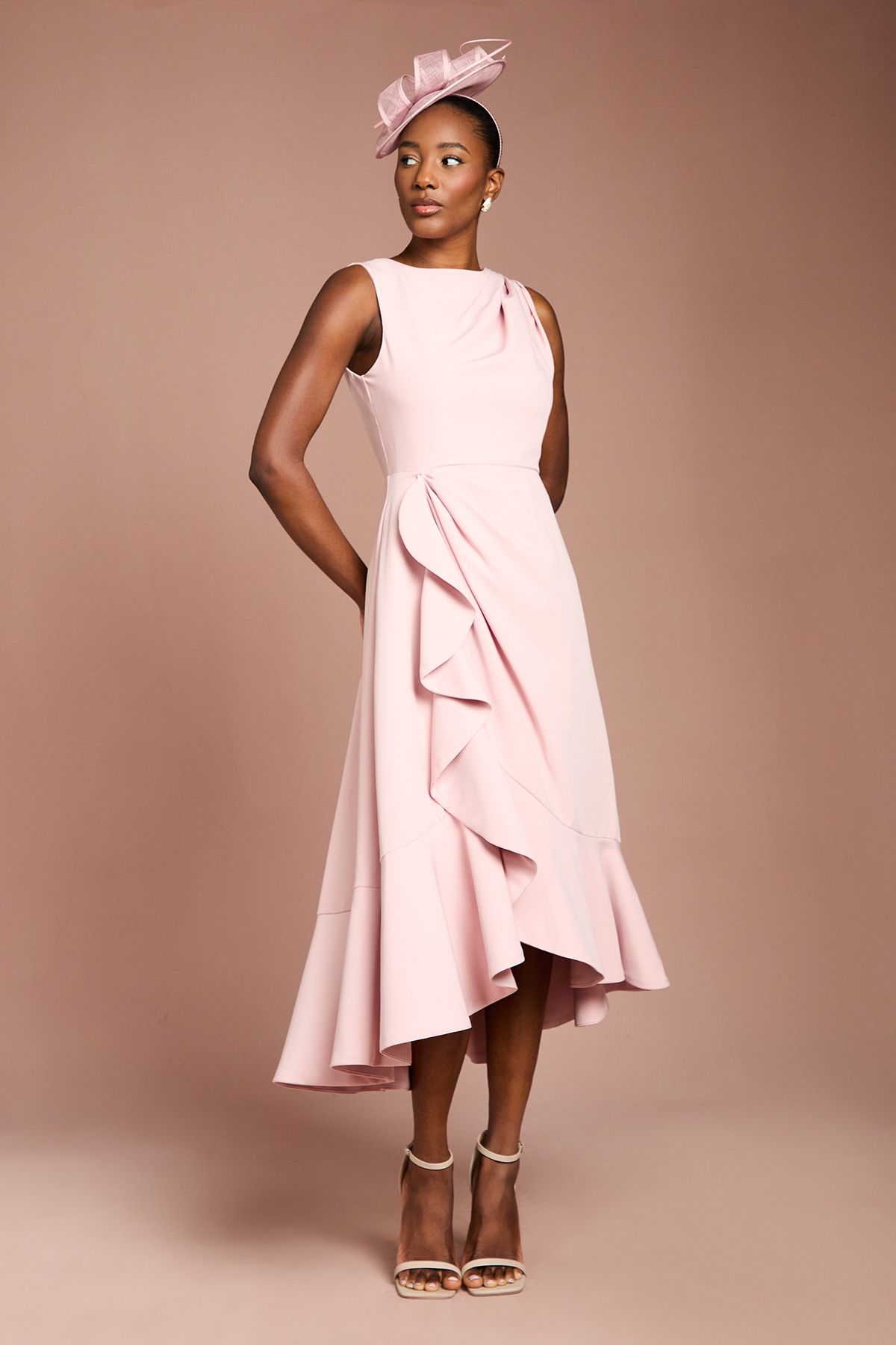 Coast Crepe Ruffle Dress With Low Back Blush image 1
