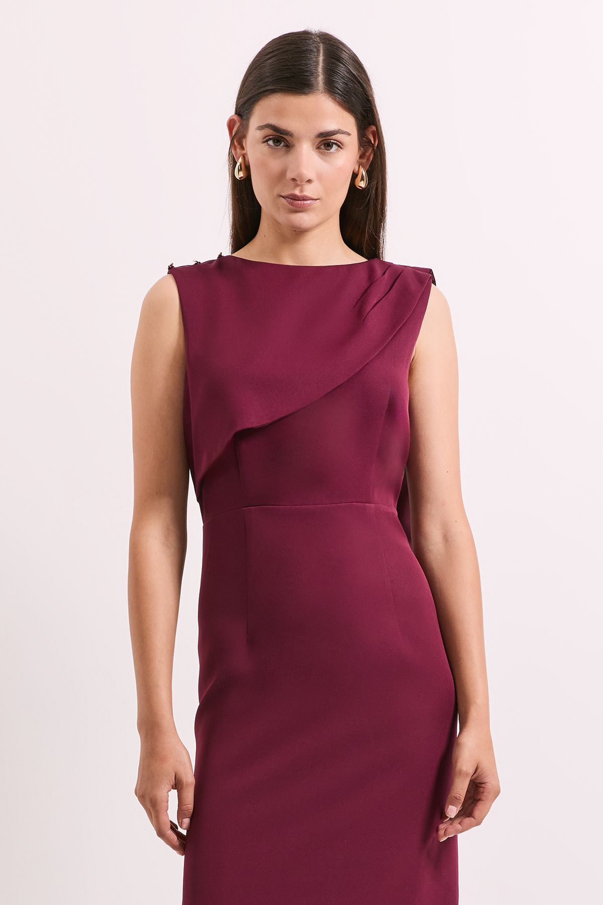 Principles Wine Caped Column Crepe Midi Dress Wine image 3