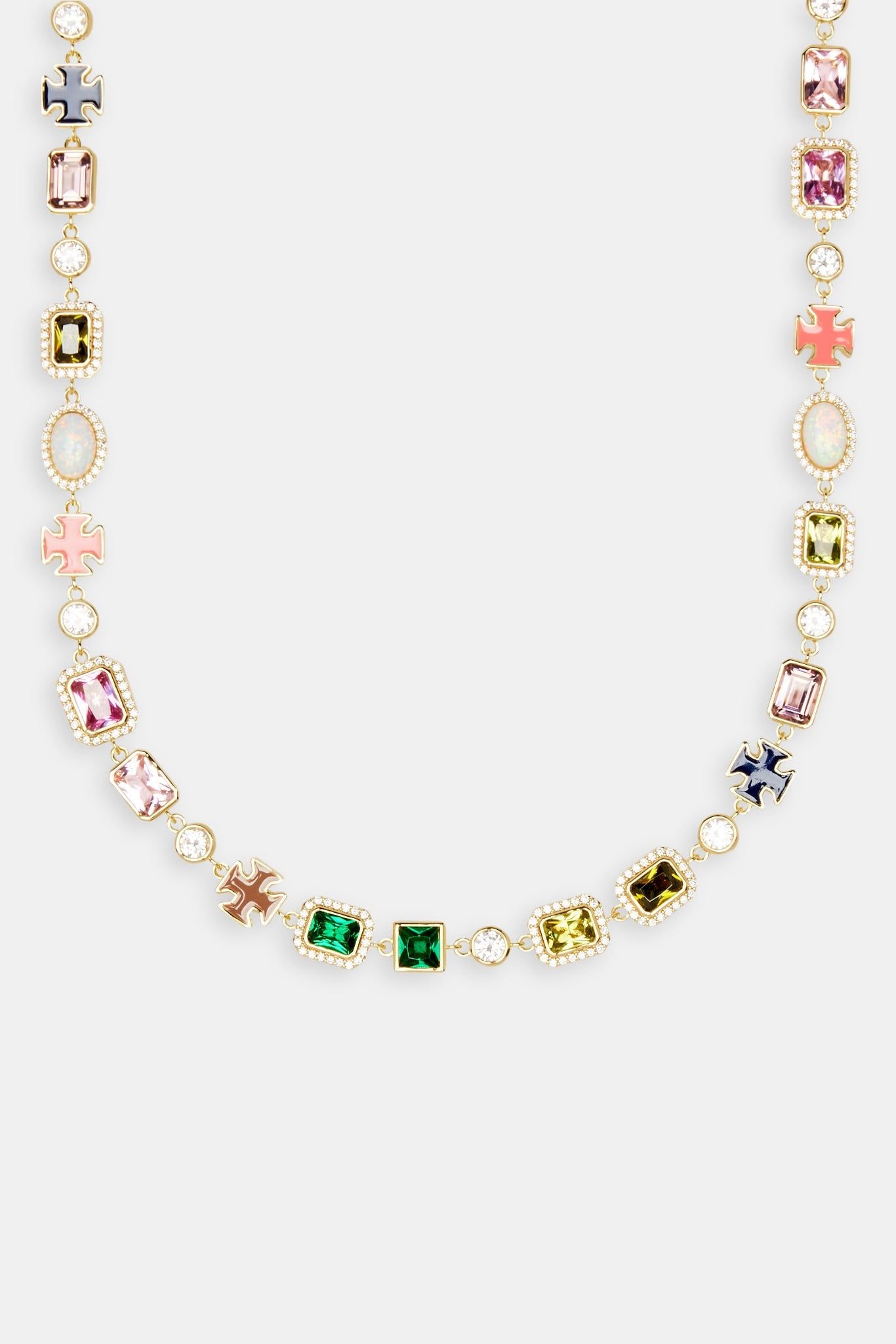 Cernucci Multi Gemstone Motif Necklace - Gold Pink & Green - 10mm image 2