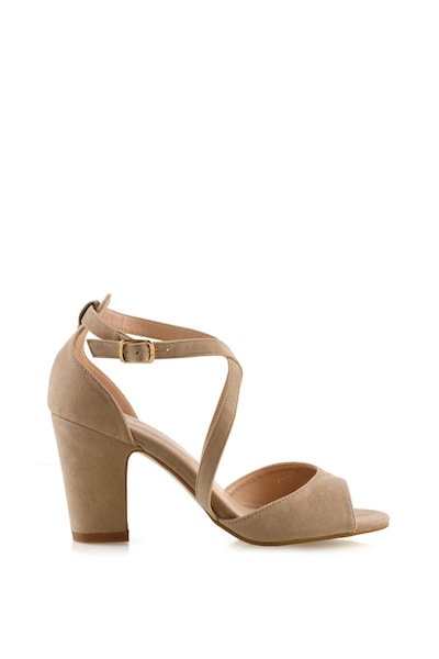 XY London 'Alice' Strappy Peep Toe Mid Block High Heel Sandal Shoes
