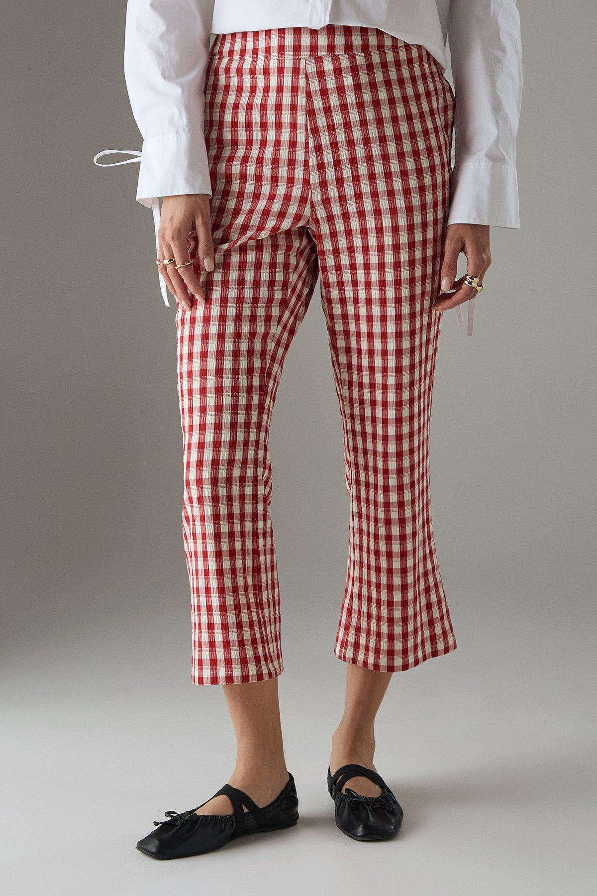 Warehouse Gingham High Waisted Cropped Trousers Red image 2