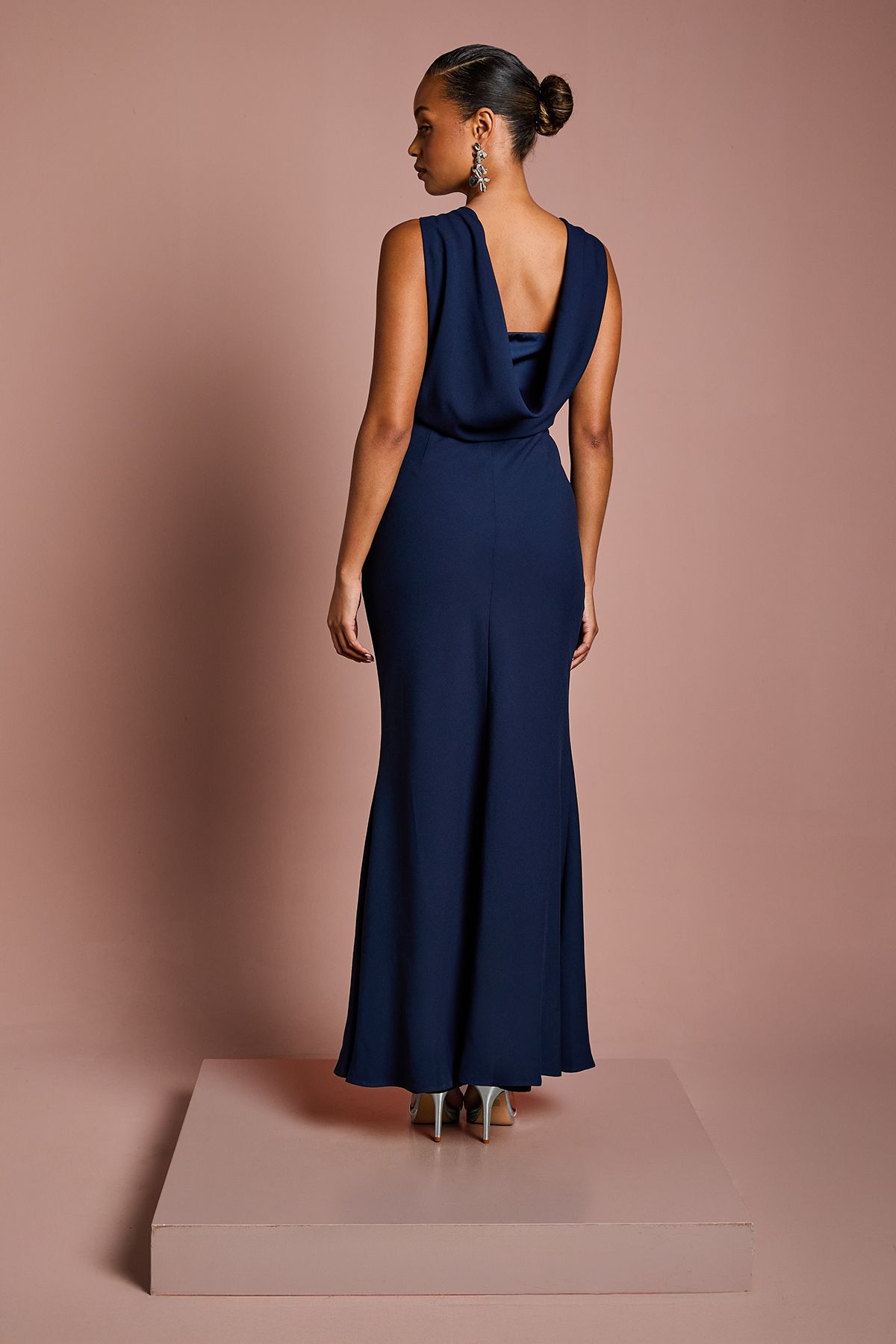 Coast Coast Honoured Petite Sleeveless Cowl Back Maxi Bridesmaid Dress Navy image 3