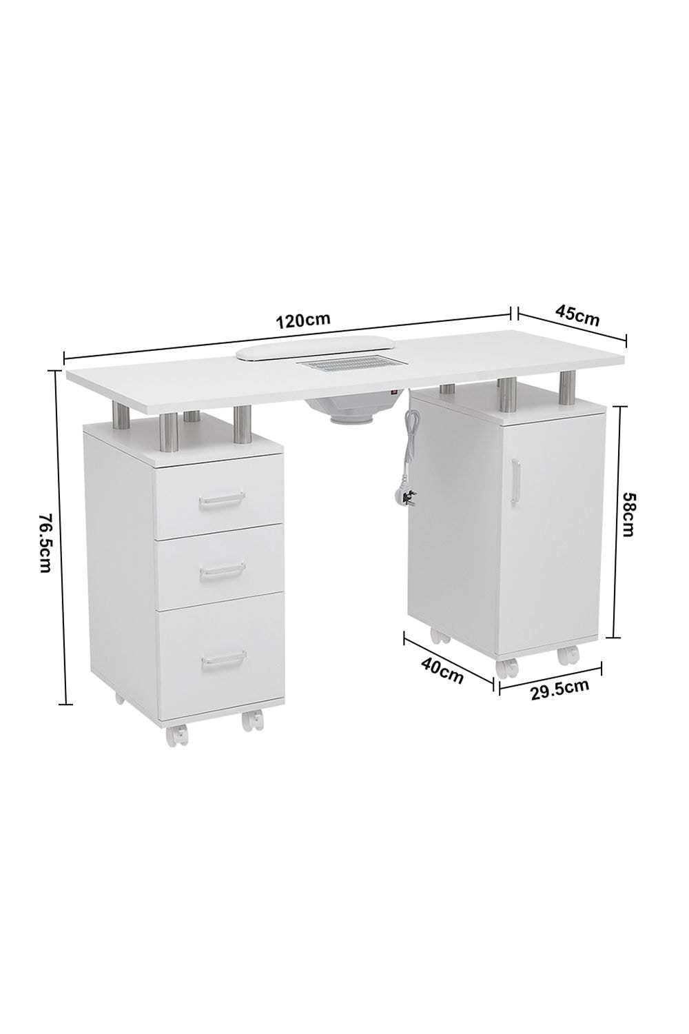 Living and Home Professional Mobile Manicure Table Nail Desk with Dust Collector image 8