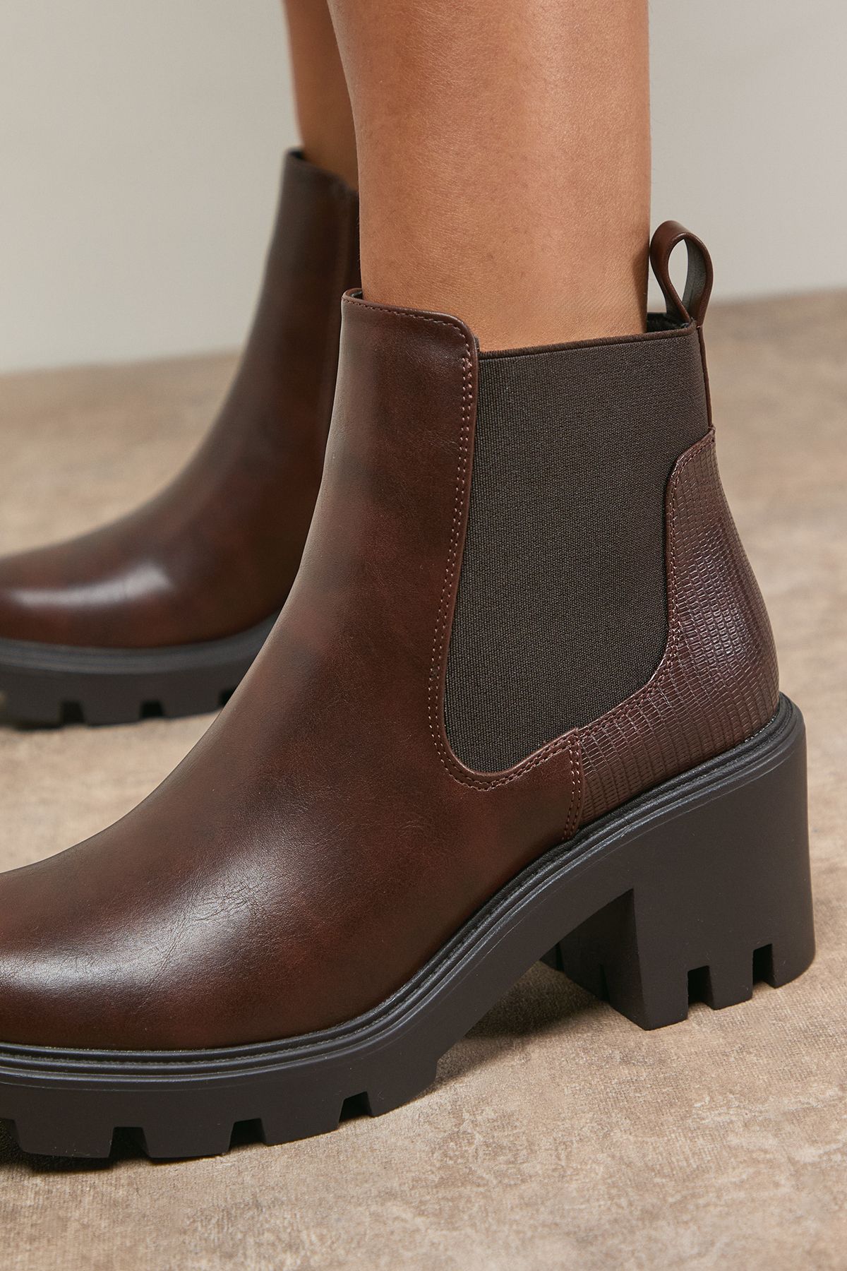 Oasis Monty Faux Leather High Heel Chunky Chelsea Ankle Boots Brown image 3