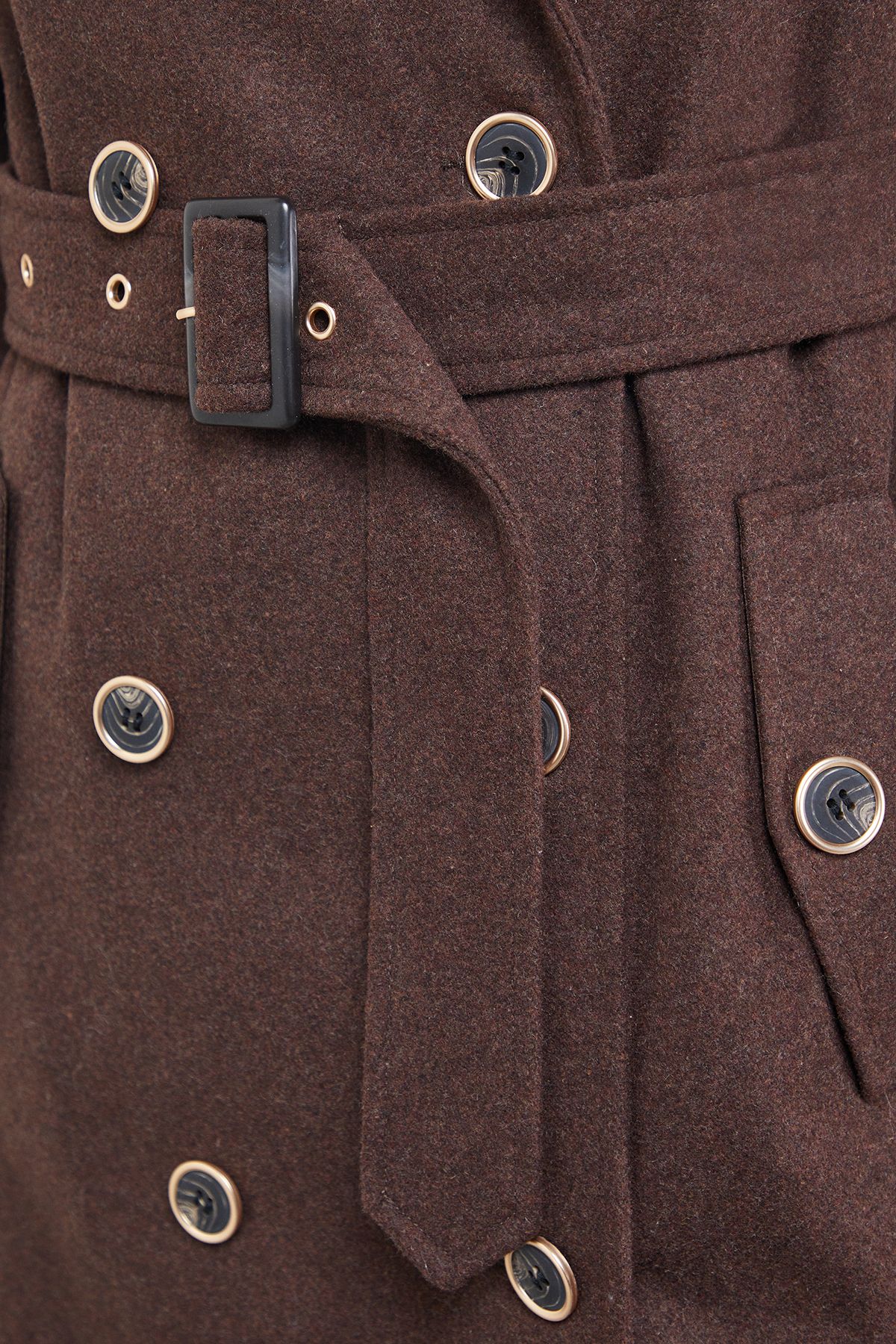 Warehouse Wool Mix Belted Trench Coat Chocolate image 5