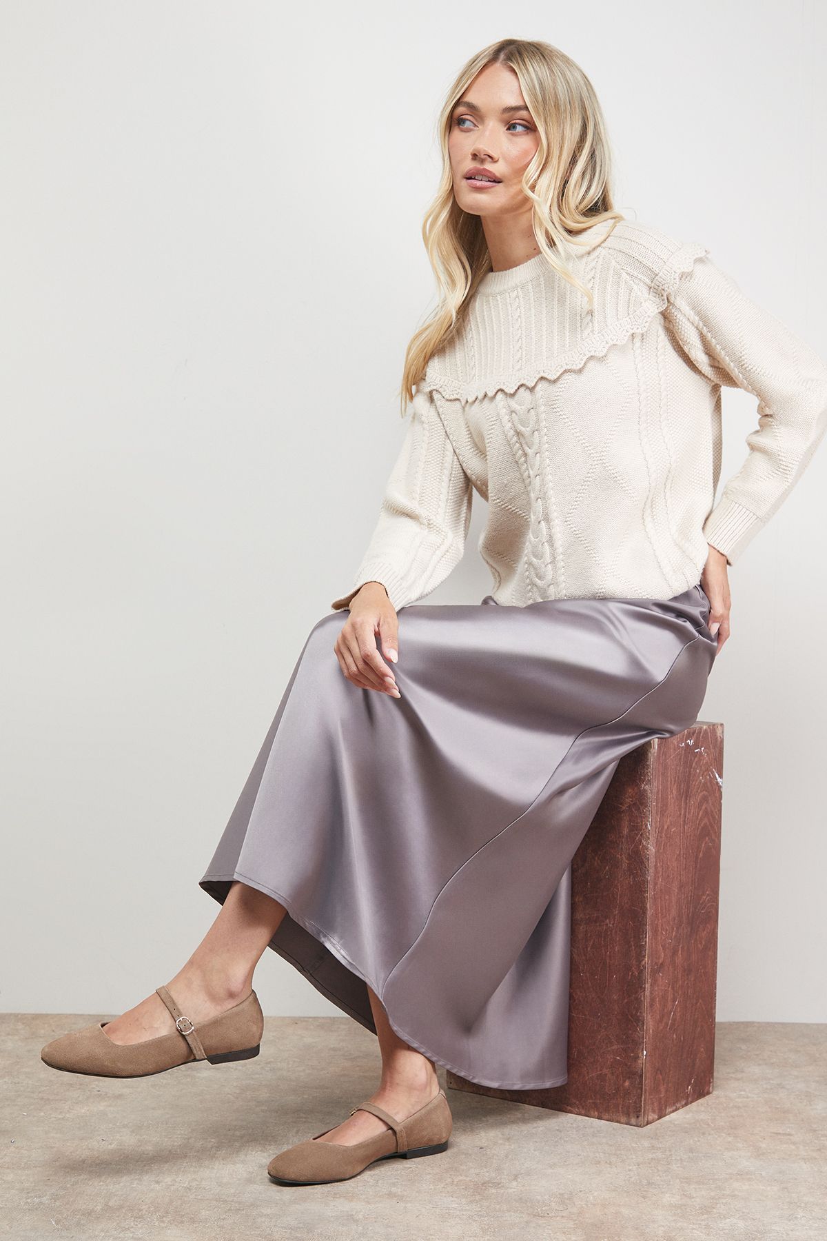 Oasis Satin Bias Cut Maxi Skirt Mocha image 1