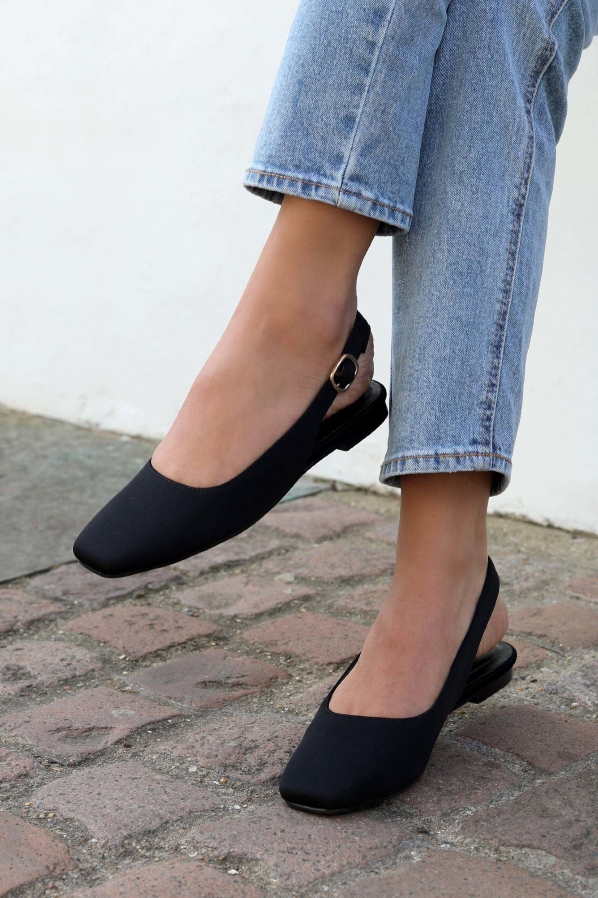 Linzi Lidia Black Lycra Square Toe Flat Shoe image 2