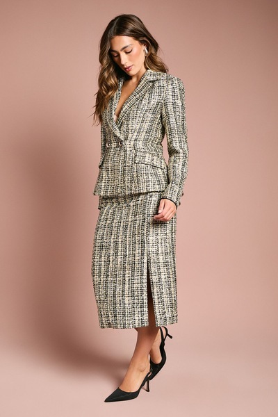 Coast Sequin Tweed Midi Skirt Mono