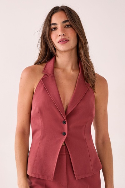 NastyGal Tailored Button Detail Collared Waistcoat Tobacco