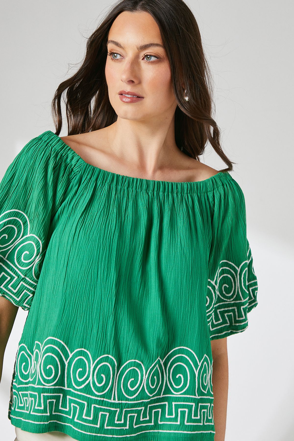 Principles Crinkle Bardot Bubble Sleeve Top Bright Green image 4