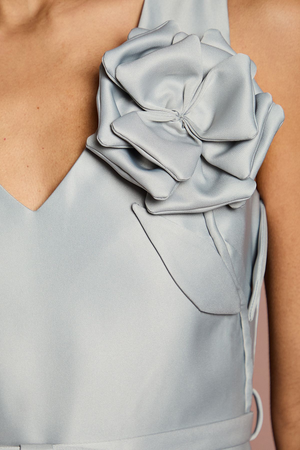 Coast Structured Satin 3D Corsage Midi Dress Silver image 5