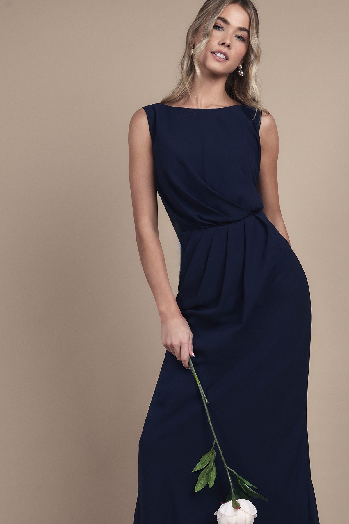 Coast Teen Bridesmaid Ruched Detail Satin Maxi Bridesmaid Dress Navy image 2