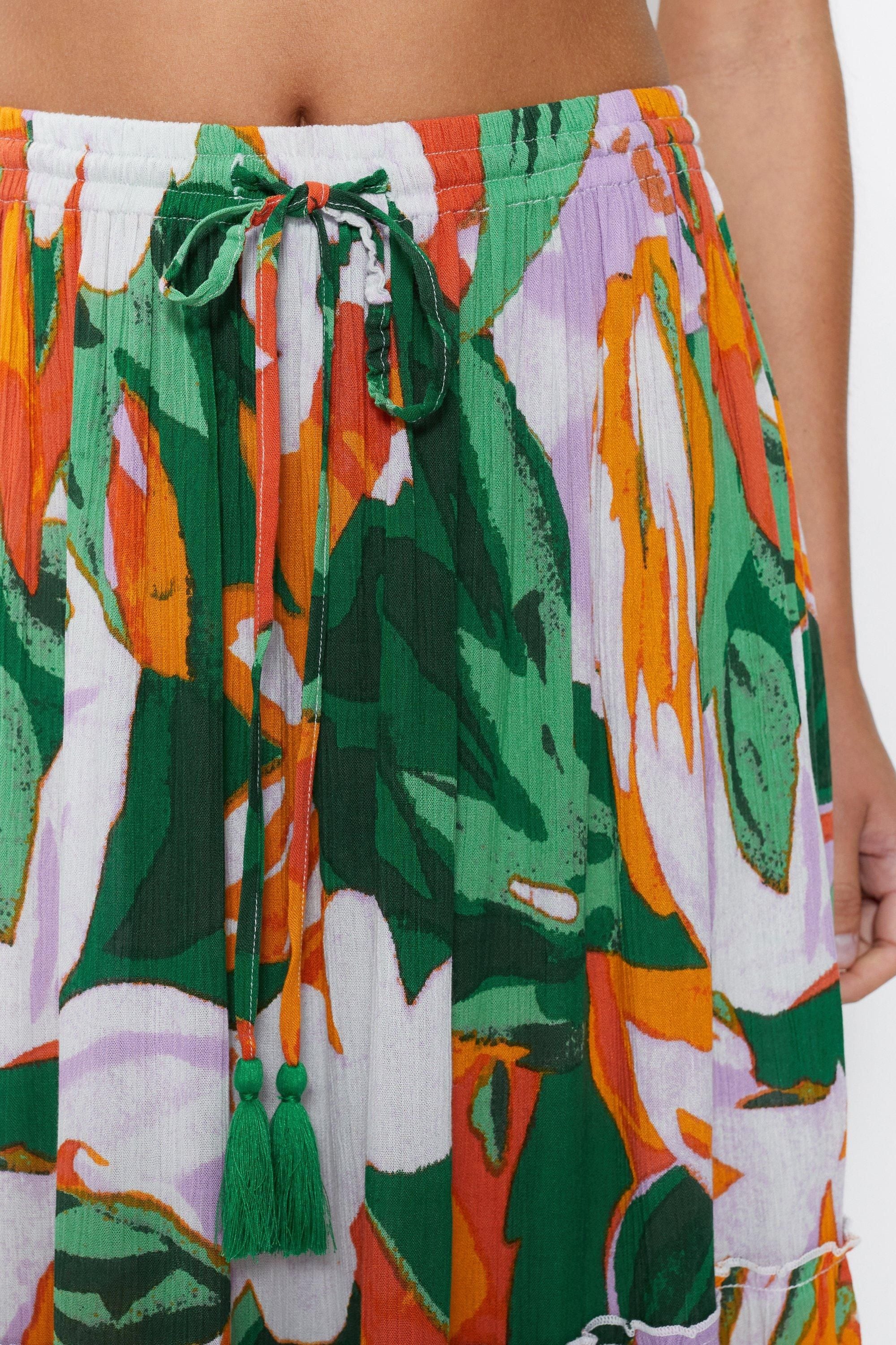 Warehouse Tropical Tiered Maxi Beach Skirt Green image 2