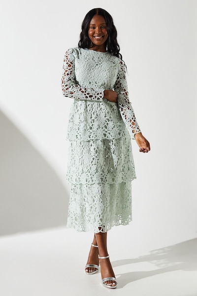 Coast Tiered Lace Midi Dress Sage