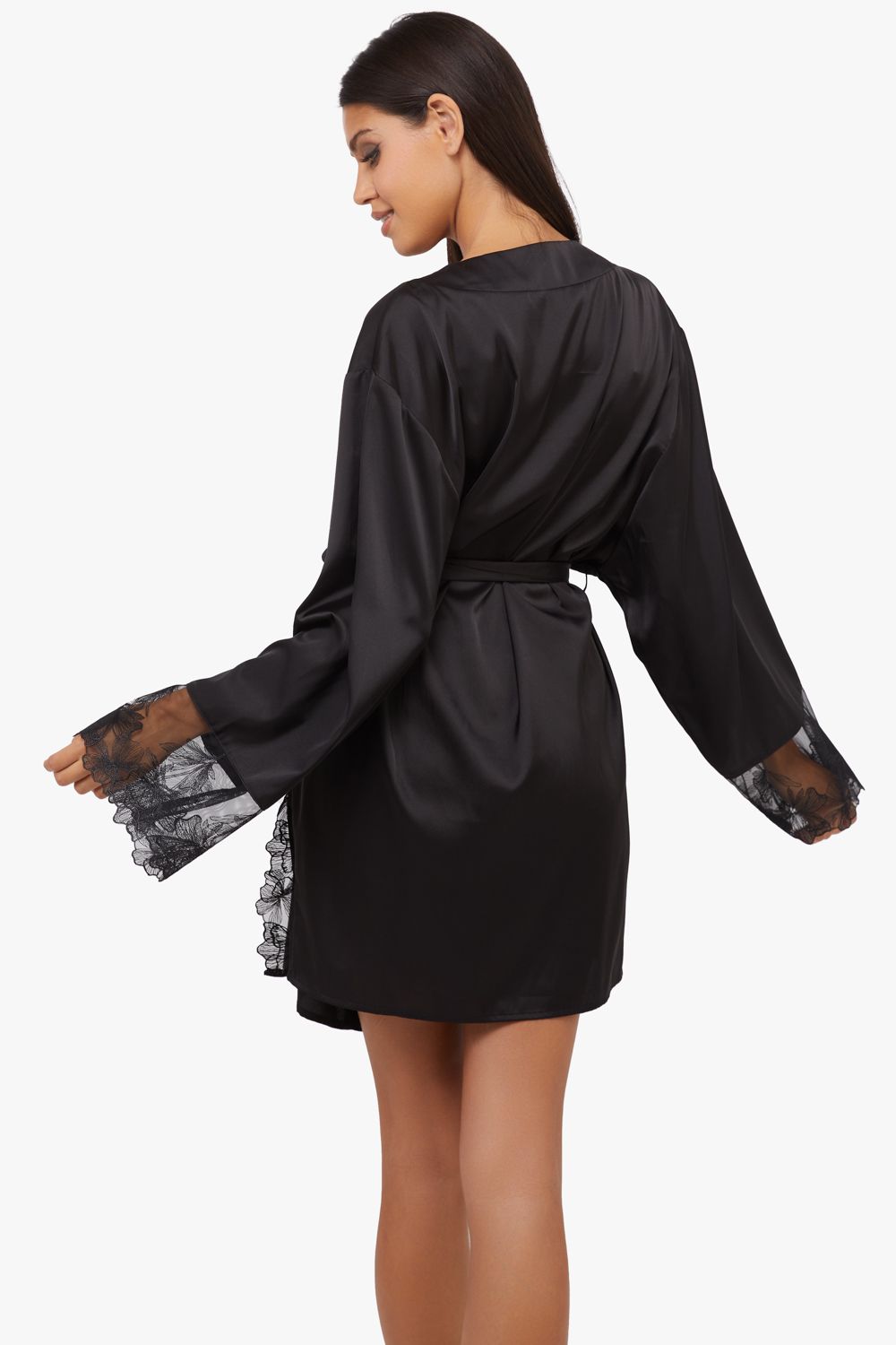 Playful Promises Eleanor Black Satin And Embroidery Robe image 4